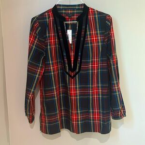 J. Crew tartan plaid tunic with velvet trim size L; NWT